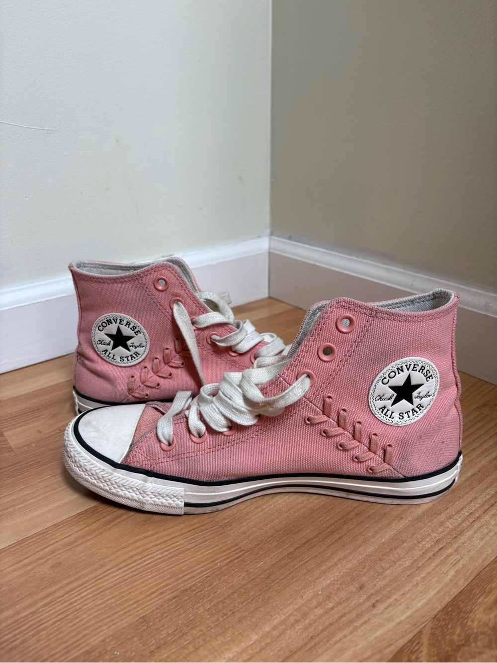 Converse Pink High-Top Sneakers Stitch Detail